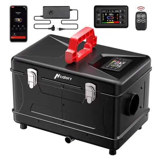 HCALORY Diesel Heater 5-8KW Toolbox Compact 2 Diesel Air Heater All-in-one Portable 110V AC & 12V 24V DC Support with Altitude Mode APP Control Parking Heater for Car Truck RV Campers