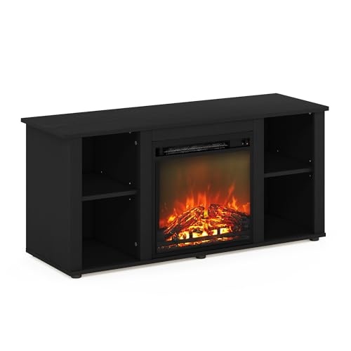 Furinno Jensen Entertainment Center Stand with Fireplace for TV up to 55 Inch, Americano, Corded Electric, Adjustable