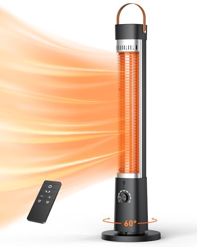 Aerozy Patio Heater for Outdoor Use, Electric Space Heater Indoor, Portable Infrared Heater with 60-Degree Oscillation, Timer, Remote, for Patio, Gazebo, Black