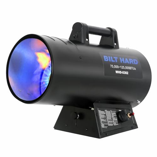 BILT HARD 125,000 BTU Forced Air Propane Heater, Adjustable Liquid Propane Torpedo Heater for Garage, Jobsite, and Construction Sites, CSA Listed