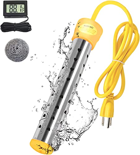 Immersion Water Heater,with 304 Stainless Steel Cover Intelligent Temperature Control and Digital LCD Thermometer Portable Bucket Heater Heat 5 Gallons of Water in Minutes