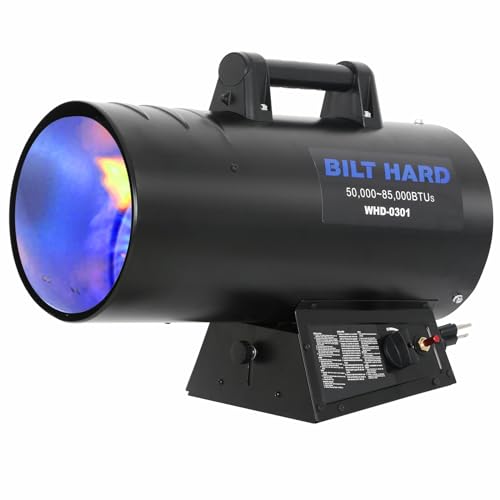 BILT HARD 85,000 BTU Forced Air Propane Heater, Adjustable Portable Liquid Propane Torpedo Heater for Garage, Jobsite and Construction Sites, CSA Listed