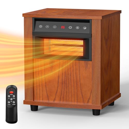 1500W Electric Infrared Space Heater, LifePlus Quartz Heater for Indoor Use, Tip-Over & Overheat Protection with Remote Control, 3 Heat Settings, 12H Timer for Large Room Basement Heating