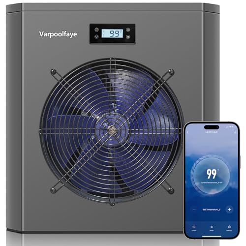 Varpoolfaye 16000 BTU Swimming Pool Heat Pump Electric Pool Heater For Above Ground Pool Heating or Cooling WiFi Control Timer Pool Heater 120V 60Hz