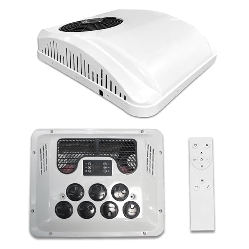 12V RV Air Conditioner with Heat 8.5K BTU Universal RV Rooftop AC Unit Heater Combo Quiet 2 in 1 Heating and Cooling for Truck, Trailer, Boat, Motorhome, Camper, Caravan