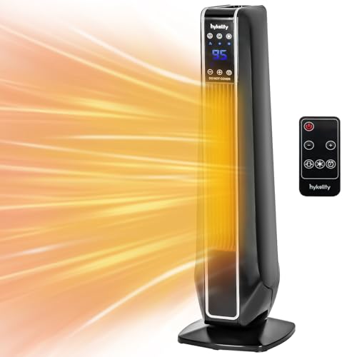 Hykolity 1500W Oscillating Ceramic Space Heater with Timer, 29in. Electric Tower Heater with Remote and Thermostat for Indoor Use, 3 Modes, Overheating & Tip-Over Protection, Black