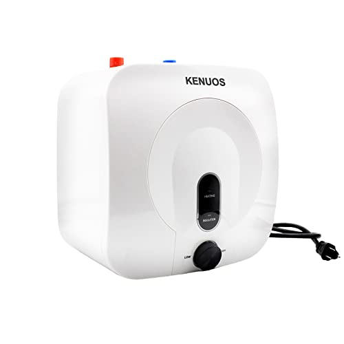 KENUOS Mini Tank Instant Hot Water Heater Plug in 110V 2.5 Gallon Under Sink Water Heater White Small Water Heater On Dermand,1500W Kitchen Rv Under Counter Water Heater with Safety Valve