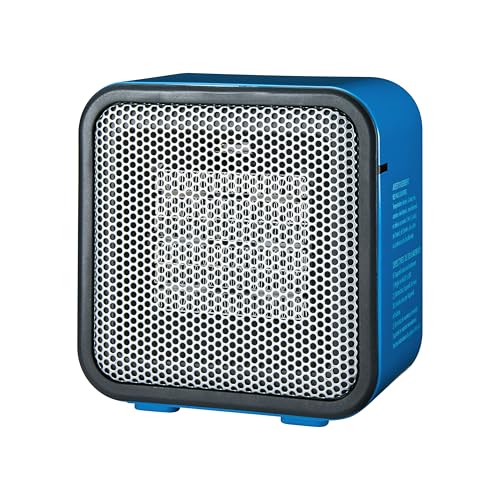 Amazon Basics Ceramic Space Heater, Mini Heater for Office Desk, Portable Tent Heater for Camping (Indoor Use), 500 W, With Tip-Over Protection, Lightweight (1.4 LBS), Blue, 5.9 x 3.2 x 6 inches