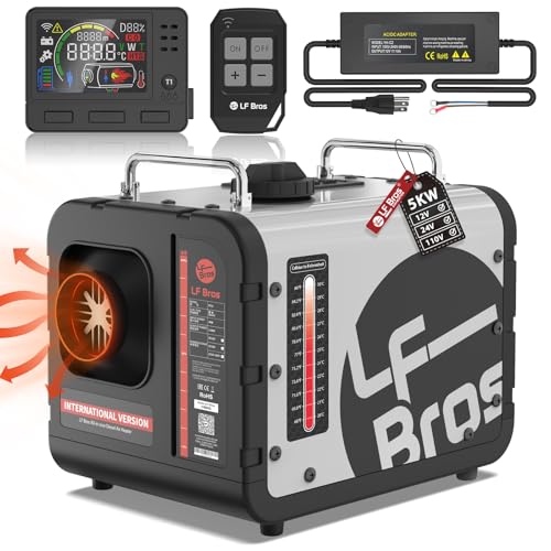 LF Bros 110V/12/24V 5KW Diesel Heater, All-in-One 5L Air Diesel Parking Space Heater with Stylish Design, Come with Remote Control and LCD Screen, Suitable for Home Shop Garage Camper