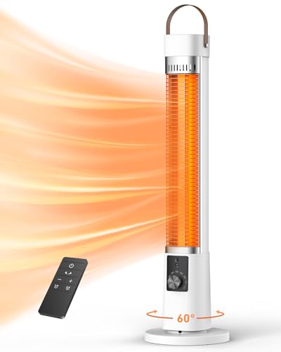 Aerozy Patio Heater for Outdoor Use, Electric Space Heater Indoor, Portable Infrared Heater with 60-Degree Oscillation, Timer, Remote, for Patio, Gazebo, White