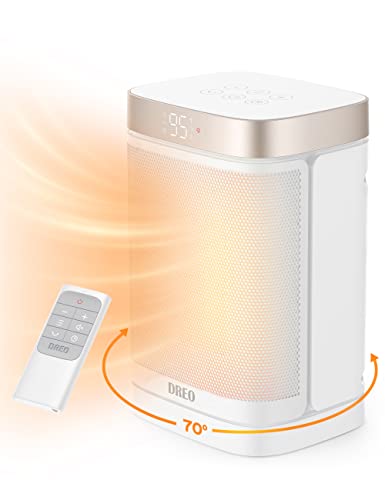 Dreo Atom One Space Heater with Remote, 70°Oscillating Electric Heaters with Digital Thermostat, 1500W PTC Ceramic Heater, 12h Timer, 37dB Quiet Safety Heating, Portable Heater for Home Office