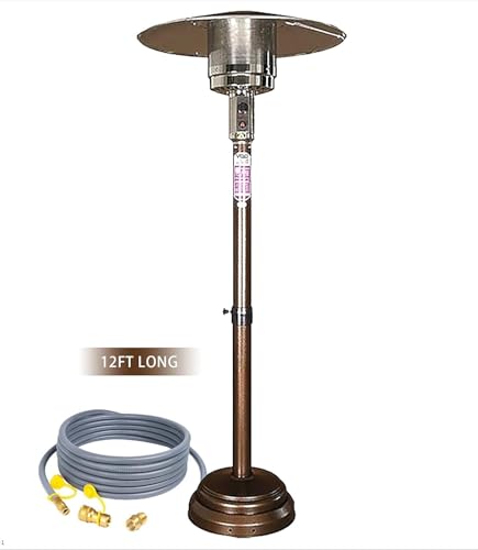 Natural Gas Patio Heater Adjustable Height (55in-78in), 12ft Hose Included, Passed CE CSA Certification, It’s Really Too Cold To Sit Outside In The Spring And Autumn,Its Heat Output Will Get Very Warm