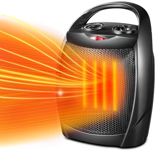 Kismile Small Electric Space Heater Ceramic Space Heater,Portable Heater Fan for Office with Adjustable Thermostat and Overheat Protection ETL Listed for Kitchen, 750W/1500W(Black)