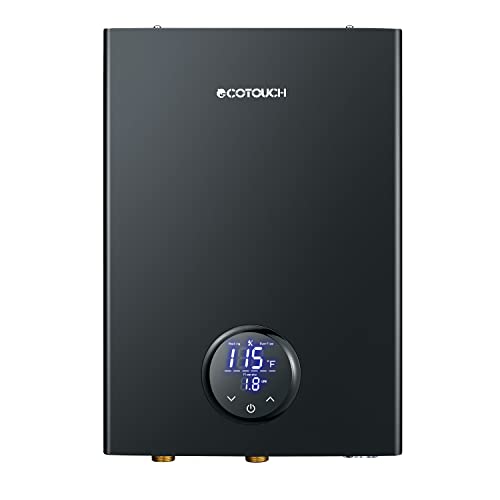 Electric Tankless Water Heater, ECOTOUCH 14kW Instant Hot Water Heater on Demand 240V Point of Use Hot Water Heater ETL Certificated Self-Modulation ECO140B Black