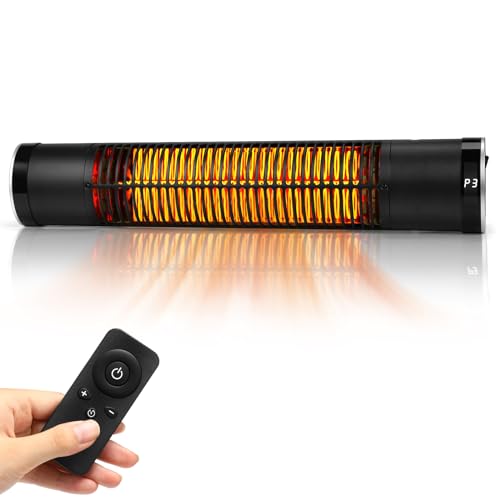 Electric Outdoor Heater, 1500W Patio Heater for Outdoor Use, Wall-Mounted Carbon Infrared Heater,With Remote, 3 Heat Levels, 8H Timers, Radiant Heater for Garage, Gazebos, Shop