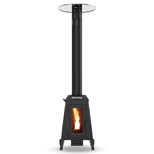 HEATAK 75,000 BTU Outdoor Patio Heaters, Wood Pellet Heater Outdoor with Wheels, Pellet Heaters for Outdoor Use, Home, Gardens & Commercial - Black