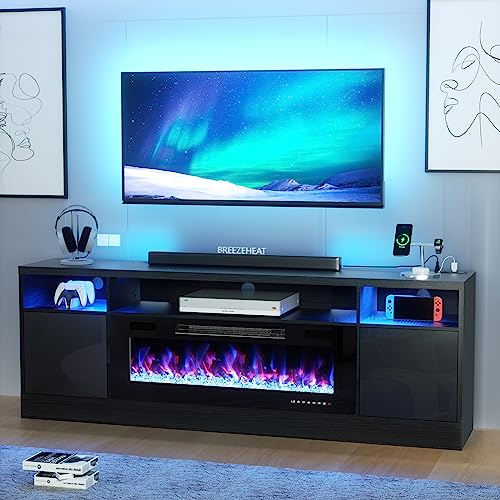 BREEZEHEAT Electric Fireplace TV Stand-Led Entertainment Center-70 inch TV Stand with 36