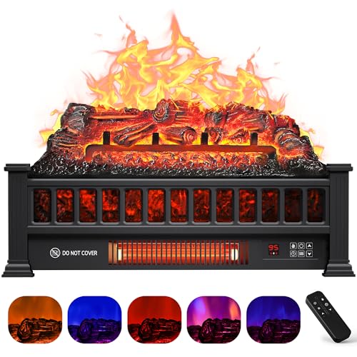 Alpaca Electric Fireplace Logs 20-Inch, Remote Controller Fireplace Insert Log Heater, Adjustable Flame Colors, Realistic Fake firewood Flame, Overheat Protection, Timer, Thermostat, 1500W Black