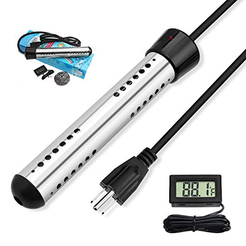 JESTOP Anti-scalding Bucket Heater, Electric Immersion Water Heater with Digital LCD Thermometer, Stainless Steel Guard Submersible Heater, Rapid Heating in Minutes