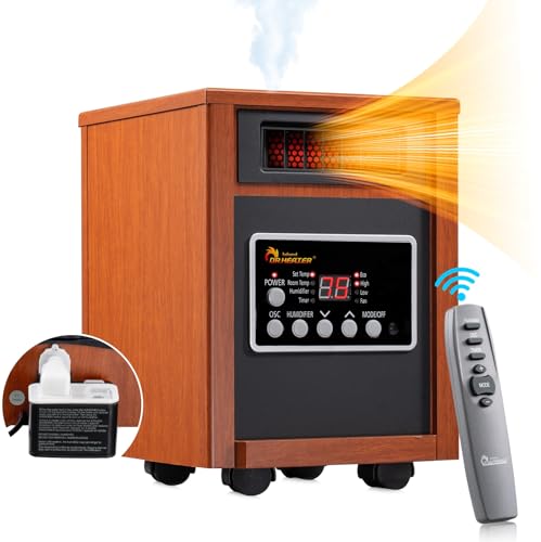 Dr Infrared Heater DR-998, 1500W, Space Heater with Humidifier, Oscillation Fan & Remote Control (Cherry)