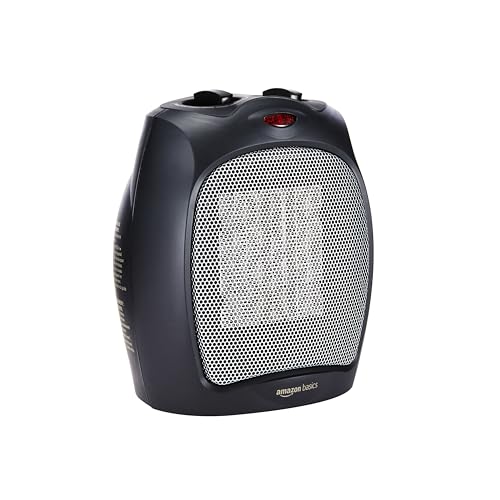 Amazon Basics Ceramic Space Heater, Portable Heater for Indoor Use, for Office and Home, With Overheat and Tip-Over Protection, Thermostat, Non-Oscillating, 1500W, Black, 7.52