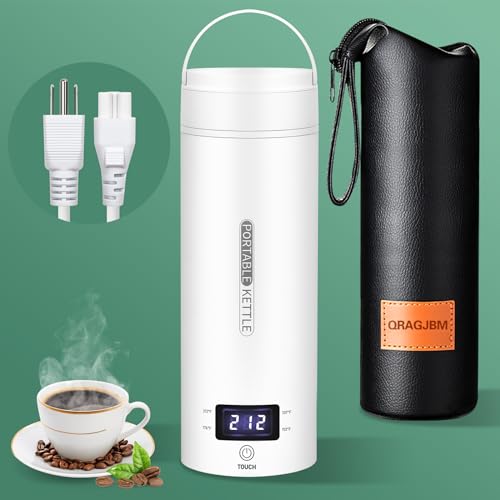 Travel Electric Kettle Portable Small Mini Tea Coffee Kettle Water Boiler, Water Heater with 4 Temperature Control,304 Stainless Steel with Auto Shut-Off & Boil Dry Protection, BPA-Free (White)