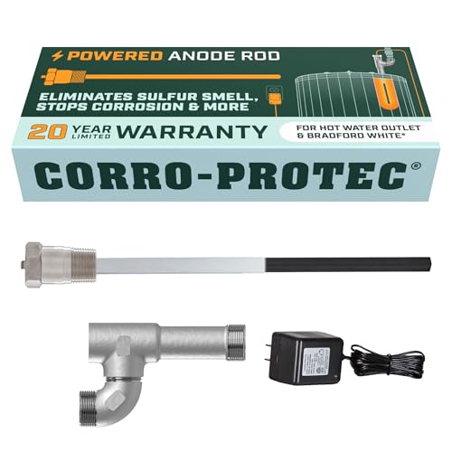 Corro-Protec Powered Anode Rod for Bradford White Water Heater and Hot Water Outlet Installation, Eliminates Rotten Egg/Sulfur Smell within 24 hours and Stops Corrosion Inside Tank, 20-Year Warranty