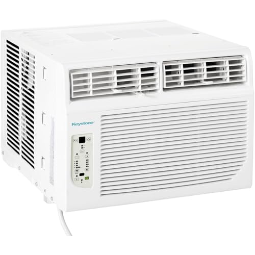 Keystone 8,000 BTU Window Air Conditioner with Dehumidifier and Supplemental Heat, 115V, Window AC for Small Rooms up to 350 Sq. Ft. with Remote Control, 3 Speeds, and Washable Filter, White