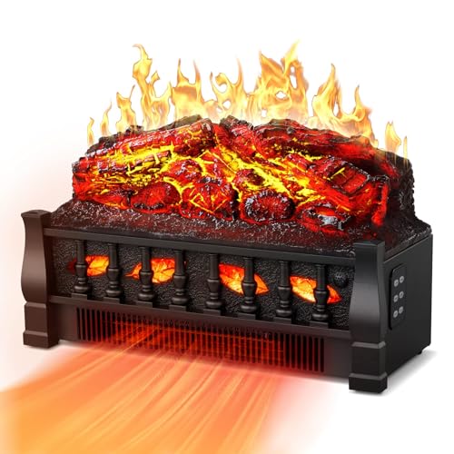 R.W.FLAME Electric Fireplace Log Set Heater 21IN, Remote Control, Flame Brightness Adjustable,Realistic Ember Bed, Overheating Protection for Home and Office Decor, 750W/1500W