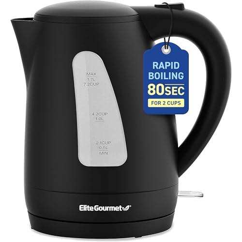 Elite Gourmet EKT8690 1.7L Electric Tea Kettle 1500W Hot Water Heater Boiler BPA-Free, Fast Boil, Water Level Window and Auto Shut-Off, Black