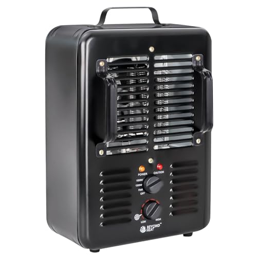 BEYOND HEAT Milkhouse Space Heater, 1300W/1500W Electric Heater with Thermostat, 3 Heat Settings, Safe and Quiet Heater for Home Garage Workshop Warehouse, Black