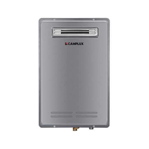 CAMPLUX Propane Tankless Water Heater Outdoor, 5.28 GPM, WA528 Whole House Gas Hot Water Heater 150,000 BTU, Gray