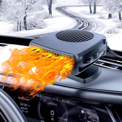 Car Heater, Portable Electronic Auto Fan Heater 12V 200W 2 in 1 Heating/Cooling Function Fast Heating Car Defrost Defogger(Black)