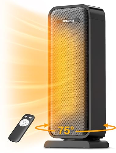 PELONIS Space Heater Indoor with 75° Oscillation & Remote, 16 Inch Portable Heater with Thermostat & 12H Timer, Electric Room Heater with Eco, Ceramic Desk Heater for Bedroom Home Office, 1500W