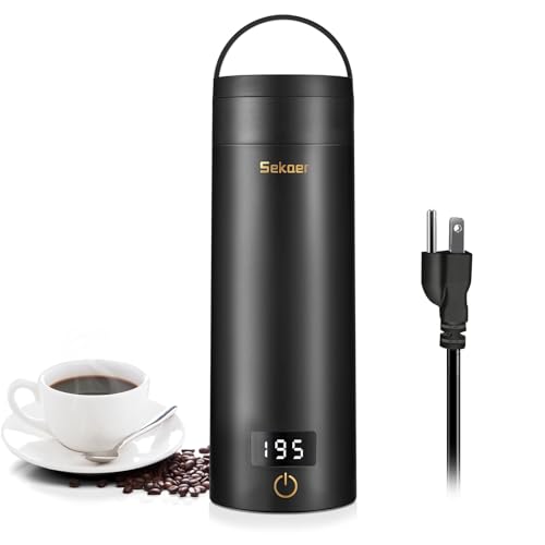 Sekaer Travel Electric Tea Kettle Portable Small Mini Coffee Kettle, with 4 Variable Presets, Personal Hot Water Boiler 304 Stainless Steel with Auto Shut-Off & Boil Dry Protection, SY-618B