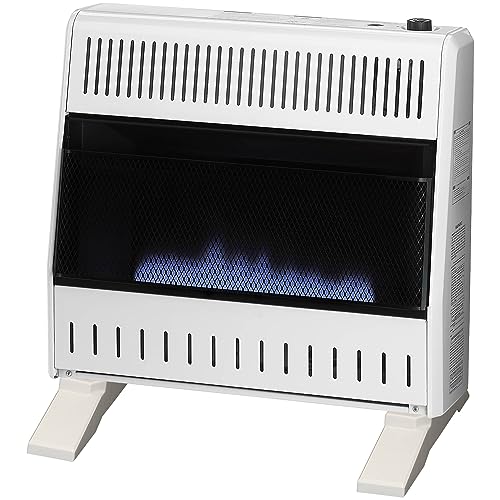 ProCom ML300TBA-B Ventless Propane Gas Blue Flame Space Heater with Thermostat Control for Home and Office Use, 30000 BTU, Heats Up to 1400 Sq. Ft., Includes Wall Mount and Base Feet, White