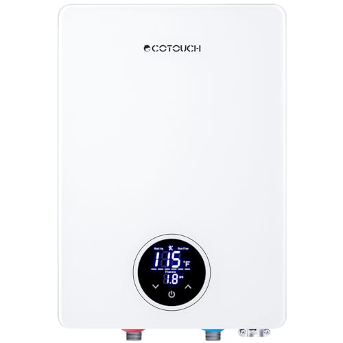 Tankless Water Heater Electric, ECOTOUCH 14kW 240V on Demand Electric Water Heater Instant Hot Water Heater Under Sink Point of Use with Self-Modulating ECO140S White ETL Certificated