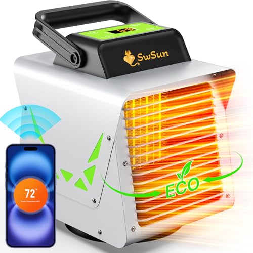 1500W Greenhouse Heater with APP Remote Control & Smart Control Panel, Portable Outdoor Heater for Plants & Vegetables, Smart Safe Heater for Greenhouse, Garage, Grow Tents, Sunroom