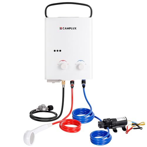 CAMPLUX 5L 1.32 GPM Outdoor Portable Propane Gas Tankless Water Heater With 1.2 GPM Water Pump