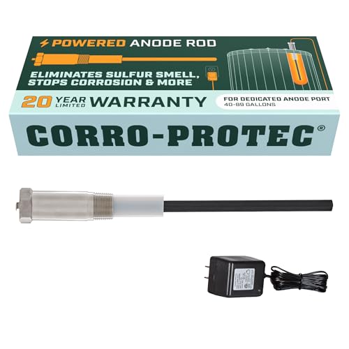 Corro-Protec Powered Anode Rod for Water Heater, 20-Year Warranty, Eliminates Rotten Egg/Sulfur Smell within 24 hours, Stops Corrosion and Reduces Limescale, Electrical Anode Rod Made of Titanium