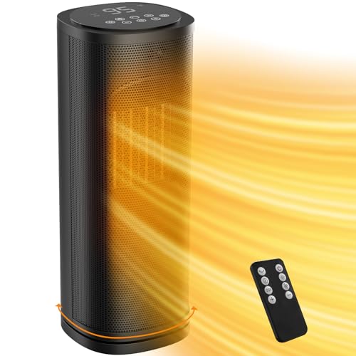 Electric Space Heater Indoor Use, 1500W Fast Heating PTC Portable Heaters with Thermostat and Remote, 12H Timer, Overheating Protection, 60° Oscillation, Room Ceramic Heater for Office Bedroom Home