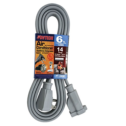 POWTECH Heavy duty 6 FT Air Conditioner and Major Appliance Extension Cord UL Listed 14 Gauge, 125V, 15 Amps, 1875 Watts GROUNDED 3-PRONGED CORD