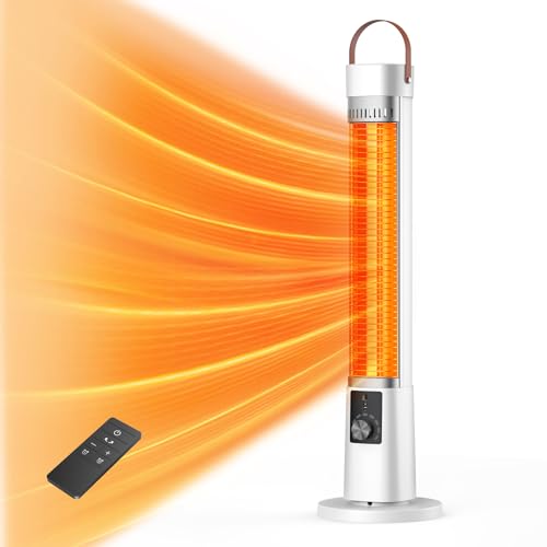 Outdoor Heater for Patio, 1500W Infrared Electric Heaters Indoor w/Remote, 60° Oscillation, 9H Timer, 9 Heat Level, Tip-Over/Overheating Protection, Safety Lock, for Garage, Porch, Gazebo,White