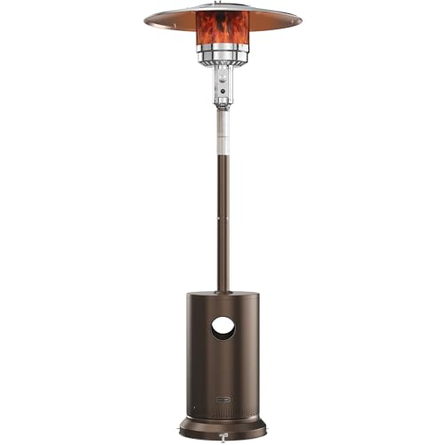 EAST OAK 55,000 BTU Propane Patio Heater with Round Table & Stainless Steel Burner, Outdoor Heater with Wheels, Ideal For Large Patios, Gardens, Outdoor Events, and Commercial Use, Bronze