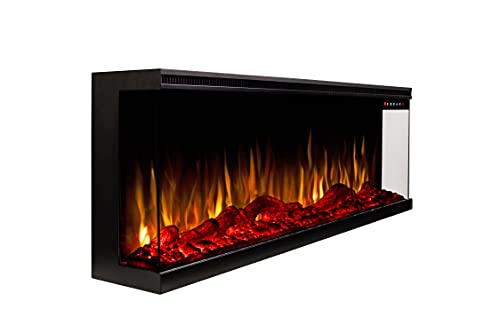 Touchstone Sideline Infinity 3-Sided Smart 60-inch WiFi-Enabled Electric Fireplace - 80046 - Built-in - 60 Color Combinations - 1500/750 Watt Heater (68-88°F Thermostat) - Black - Log & Crystals