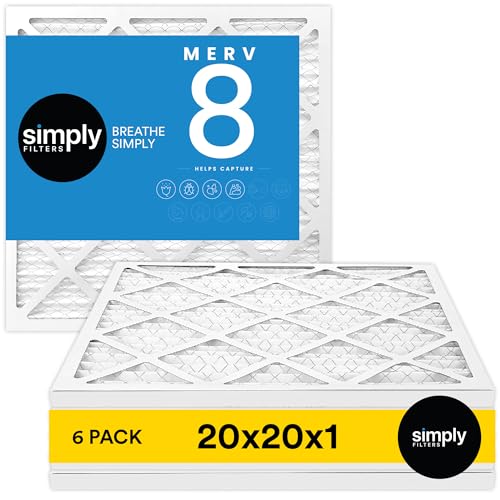 Simply 20x20x1 Air Filter, Merv 8, MPR 600, 6 Pack, Furnace Air Filter for HVAC (Actual Size: 19.75