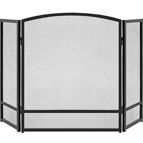 Best Choice Products 47.5x27.25in 3-Panel Simple Steel Mesh Fireplace Screen, Fire Spark Guard Grate for Living Room Home Decor w/Rustic Worn Finish - Black