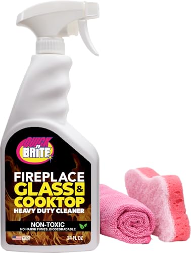 Quick N Brite Fireplace Glass Cleaner 24oz, with Sponge and Microfiber Towel