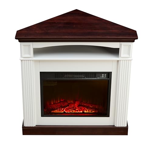 Corner Electric Fireplace with Mantelpiece: Realistic Flame Effects, Replaceable Insert Heaters, Remote Control, Timer – Perfect for Living Room or Bedroom