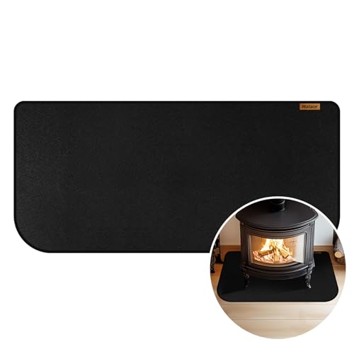 Matace 60x28 Inch Double-Sided Fireproof Fireplace Mat, Fire Resistant & Waterproof Silicone Hearth Rug, Fiberglass Wood Stove Pad, 2 Rounded Corners, Ember & Spark Floor Protector, Black